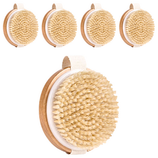 AHOYE 天然豬鬃毛掌上沐浴刷 木頭色, 溫和去除老廢角質, 5個, 1入