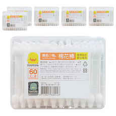 PiYOPiYO 黃色小鴨 嬰兒專用安全棉花棒 60支/盒, 雙層設計, 天然棉紙軸製成, 6盒