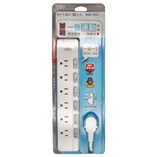 MAX STAR 太星電工 一發連動彩色七開六插電腦線 PC高阻燃防火材質 安全絕緣結構設計 省力易拉拔插頭 投保產品責任險3500萬, 1個, 1.8m, 顏色隨機