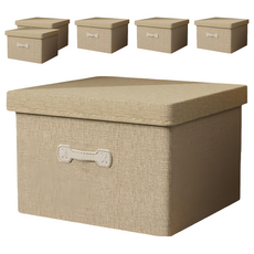 小麥購物 棉麻掀蓋式收納箱 大, 黃色, 6個