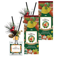 QiMart MIT聖誕花圈氣派款香氛珪藻土擴香瓶 (200ml/瓶) - 1入, 英國小蒼蘭, 2瓶