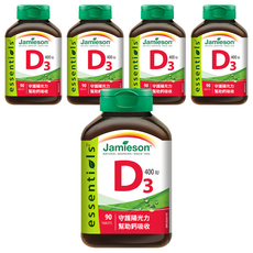 Jamieson 健美生 維生素D3迷你錠 400IU 每罐90顆 補充鈣質 維持骨骼健康, 90錠, 5罐