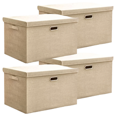 棉麻摺疊收納箱 1450g, 暖心米, 4個