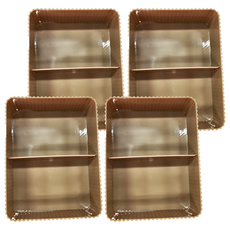 E.dot 簡約直紋雜物文具分格收納盒, 咖啡色, 4個