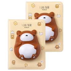 SKB 抒壓筆記本 立體動物造型 可愛療癒舒壓 PU和紙材質, 棕熊, 2本