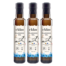 Ekko 冷壓初榨亞麻籽油 250ml, 立陶宛波羅的海亞麻籽, omega 3, 發煙點107度C, 適合涼拌沙拉或生飲, 未經化學精煉, 3瓶