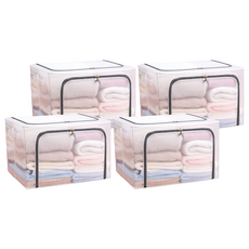 透明防水PVC收納箱, 大容量加粗鋼架, 可摺疊設計, 50 x 40 x 36cm, 06 灰色, 4個