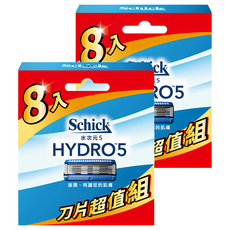 Schick 舒適牌 HYDRO 5水次元5刮鬍刀頭 8入組, 5枚刃, 適用一般肌膚, 8入, 2盒