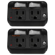 PowerSync 包爾星克 3P 2開2插防雷擊節能壁插 TC2S0N, 黑色, 2個, 8.4cm