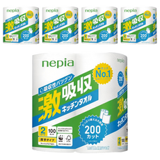 nepia 王子 廚房紙巾 100張 激吸收 原生紙漿 雙層加厚, 2捲, 5袋