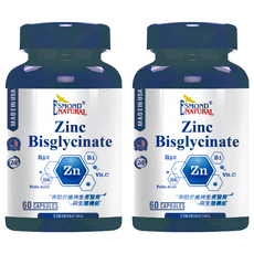 ESMOND NATURAL 愛司盟 甘胺酸鋅複方素食膠囊 60顆/瓶 維生素B12 美國製造, 2罐