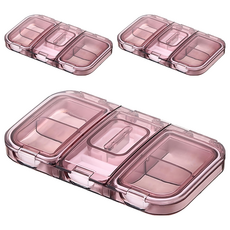 iSFun 微透長型 切藥分隔密封收納藥盒 透粉, 3個