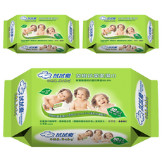 拭拭樂 茶樹抗菌柔濕巾 添加Chlorhexidine 台灣製造 超厚超柔, 440g, 80張, 3包