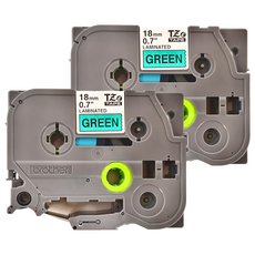 Brother 兄弟牌 TZe 護貝標籤帶 綠底黑字, 18mm x 8m, 2個