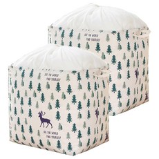 iSFun 手提棉麻束口衣物棉被收納袋 100L, 森林馴鹿, 2個