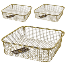 CCHING 青青文具 鐵藝方形置物籃, 20 x 20 x 5.3cm, 金色, 3個