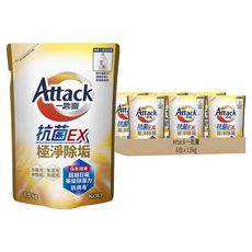 Attack 一匙靈 台灣公司貨 抗菌EX洗衣精 抗菌EX極淨除垢 補充包, 1.5kg, 6包