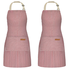 AHOYE 北歐加厚可調節防汙圍裙, 2件, 紅白細條紋