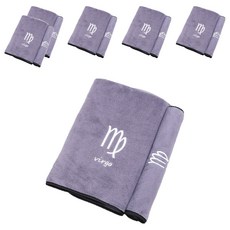 愛北鼻 珊瑚絨星座浴巾毛巾 75 x 35cm 6入 親膚柔軟 吸水速乾, 處女座 深灰色