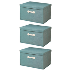 小麥購物 棉麻掀蓋式收納箱 大, 綠色, 3個