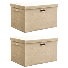 棉麻摺疊收納箱 760g, 米色, 2個