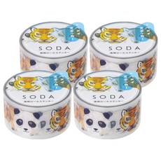 KING JIM HITOTOKI 透明PET卷狀膠帶 單張貼紙款 SODA, 動物, 4捲