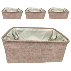 棉麻收納籃 亞麻材質 結實提手設計 大容量儲物空間 加厚精紡棉麻, 中(36 x 27 x 16cm), 夢幻粉, 4個
