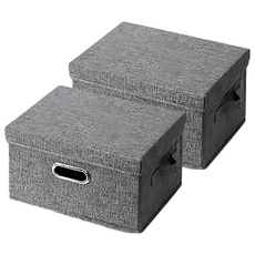 收納部屋 金屬把手棉麻整理盒 小 14L (2個) 深灰色 可折疊收納箱 玩具收納箱 衣物收納, 32 x 24 x 18cm