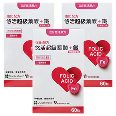 悠活原力 超級葉酸 + 鐵植物膠囊, 60顆, 474mg, 3盒