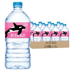 LOTTE 樂天 Chilsung Cider ICIS 8.0 礦泉水 大容量 瓶裝標籤畫有可愛的瀕危海洋生物, 1L, 24瓶
