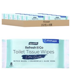 hoppi Alcosm Refresh+Go 濕式衛生紙 添加金縷梅/洋甘菊/蘆薈 可沖散, 55g, 8張, 192包