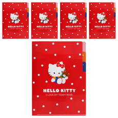 sun-star Hello Kitty 50週年L型A5三夾層資料夾 155 x 220 x 1mm, 泰迪好朋友, 5個