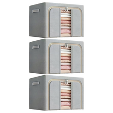 小麥購物 大容量透明大視窗衣物棉被收納箱 L2392 100L, 3個, 灰色