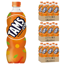 LOTTE 樂天 Tams無糖汽水, 橘子口味, 600ml, 18瓶