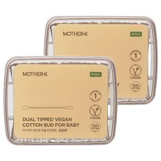 MOTHER-K 嬰幼兒雙頭棉花棒 320支, 100%純棉, 柔軟親膚, 2盒