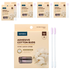 MOTHER-K 黏性棉花棒 Set, 高級純棉紙軸, 含甲殼質, 單獨包裝, 50支, 6盒