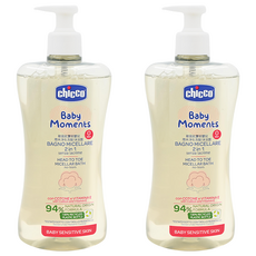 Chicco 敏弱肌寶貝嬰兒微米淨化洗髮沐浴露, 94%自然成分來源, 低敏植萃, 從頭洗到腳, 500ml, 2瓶