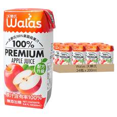 Walas 沃樂氏 100%果園蘋果汁 原汁含有率100% 無添加糖, 24瓶, 200ml