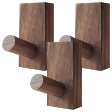 LifeShopping 免鑽孔實木掛勾, 胡桃木/櫸木, 3個