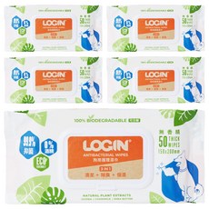 LOGIN 洛格 狗用抗菌濕巾, 50片裝, 加厚型, 100%可生物分解, 50張, 5包