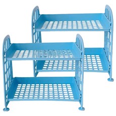MF 可愛組合式迷你雙層架 23x14x20 公分 藍色, 2個