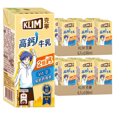 KLIM 克寧 高鈣成長牛乳, 含鈣376毫克, 添加維生素D, 無人工色素、香料, 198ml, 12入