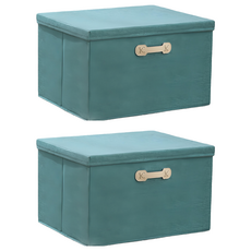 樂邦 棉麻掀蓋式收納箱, 2個, 莫蘭迪綠