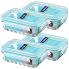 Glasslock 強化玻璃微波保鮮盒 長方形 400ml, 單件, 4個