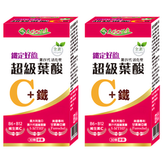 鐵定好韵 C+鐵 30顆 義大利進口第四代超級葉酸 美國專利甘氨酸亞鐵 Ferrochel 含維生素C、B6、B12, 15g, 2盒