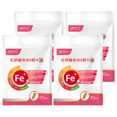 Bertie Biotech 柏諦生技 紅妍維他命B群 + 鐵 添加11種草本萃取, 600mg, 30顆, 4包