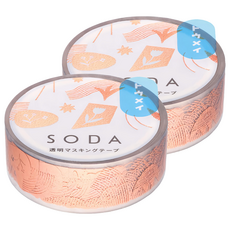 KING JIM HITOTOKI SODA 透明PET卷狀膠帶 碎片東出桂奈設計款 15mm, 粉金色 + 透明色, 2個