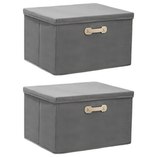 樂邦 棉麻掀蓋式收納箱, 2個, 竹炭灰