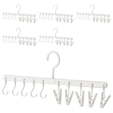 懶角落 帽子排鉤掛架 夾子5個 + 掛鉤5個, 6個, 白色