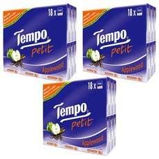 Tempo 得寶 紙手帕 蘋果木 味, 四層加厚, 濕水柔韌, 18包 Set, 3袋